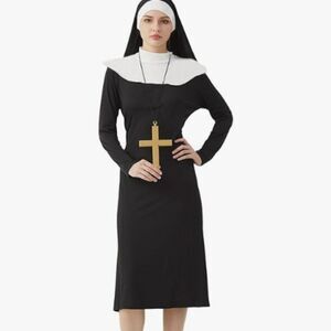 Nun Costume Dress Set Adult, Nun Outfit+Nun hat+ Cross Sz L NIP